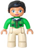 Duplo Figure Lego Ville, Female, Tan Legs, Green Top with Tartan Plaid and Zipper, Bright Green Arms, Black Hair, Oval Eyes (6183830 / 6203756 / 6273383) (47394pb203a)