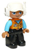 Duplo Figure Lego Ville, Male, Black Legs, Orange Vest with Badge and Pocket, Medium Azure Arms, White Cap with Headset (6301361) (47394pb288)