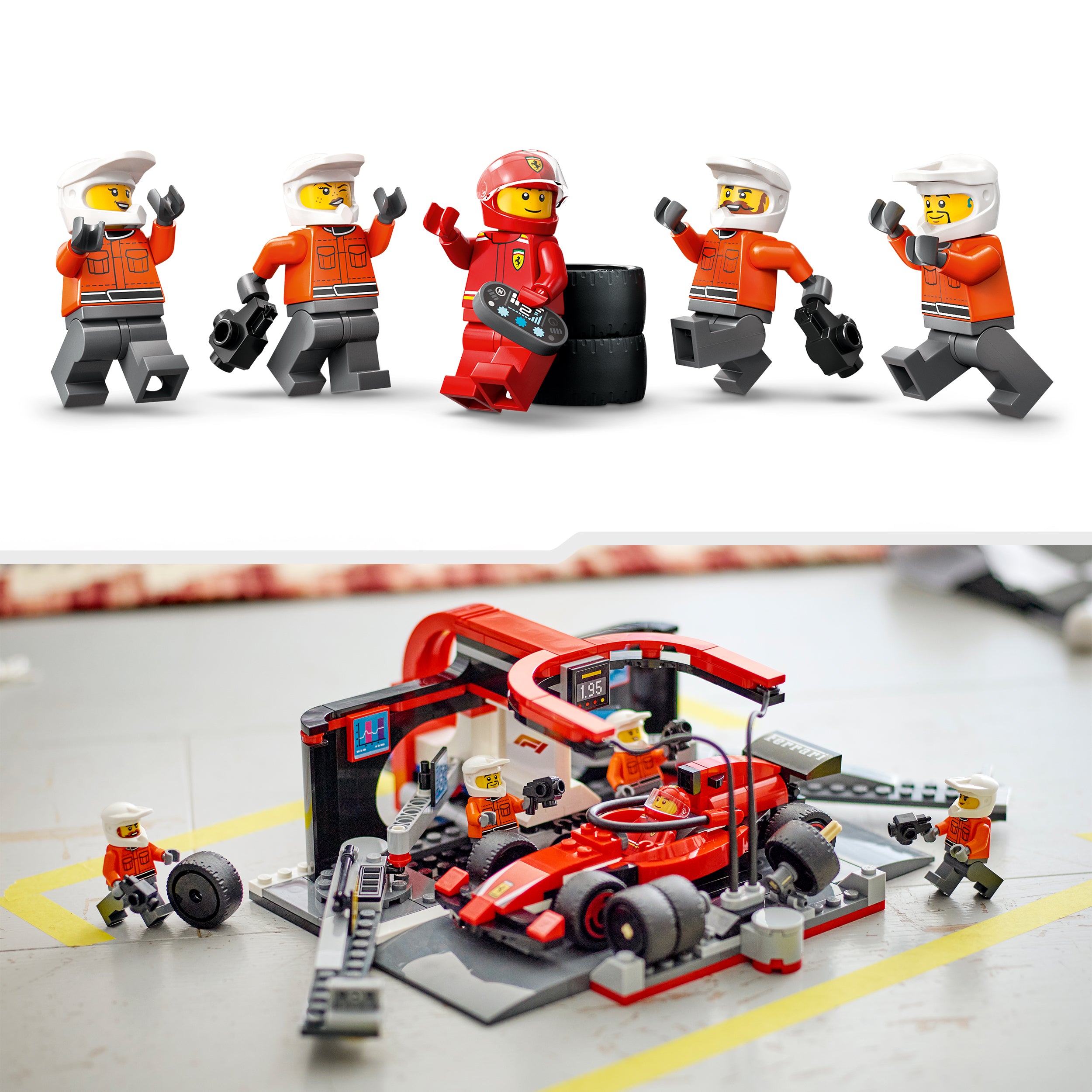 LEGO® 60443 F1® Pit Stop & Pit Crew with Ferrari Car