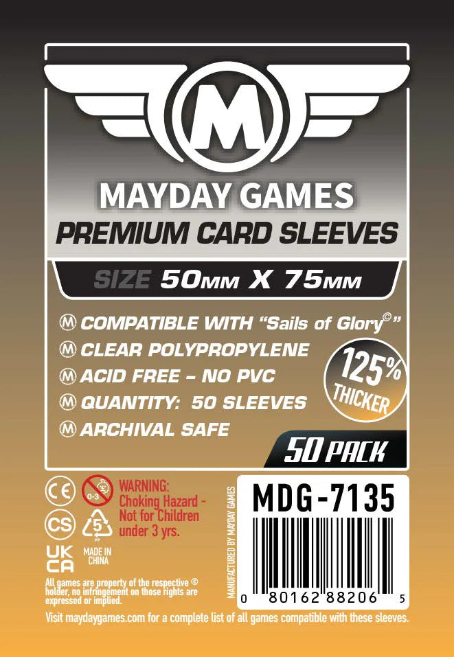 Mayday Premium Card Sleeves, Sails of Glory compatible (50x75mm)