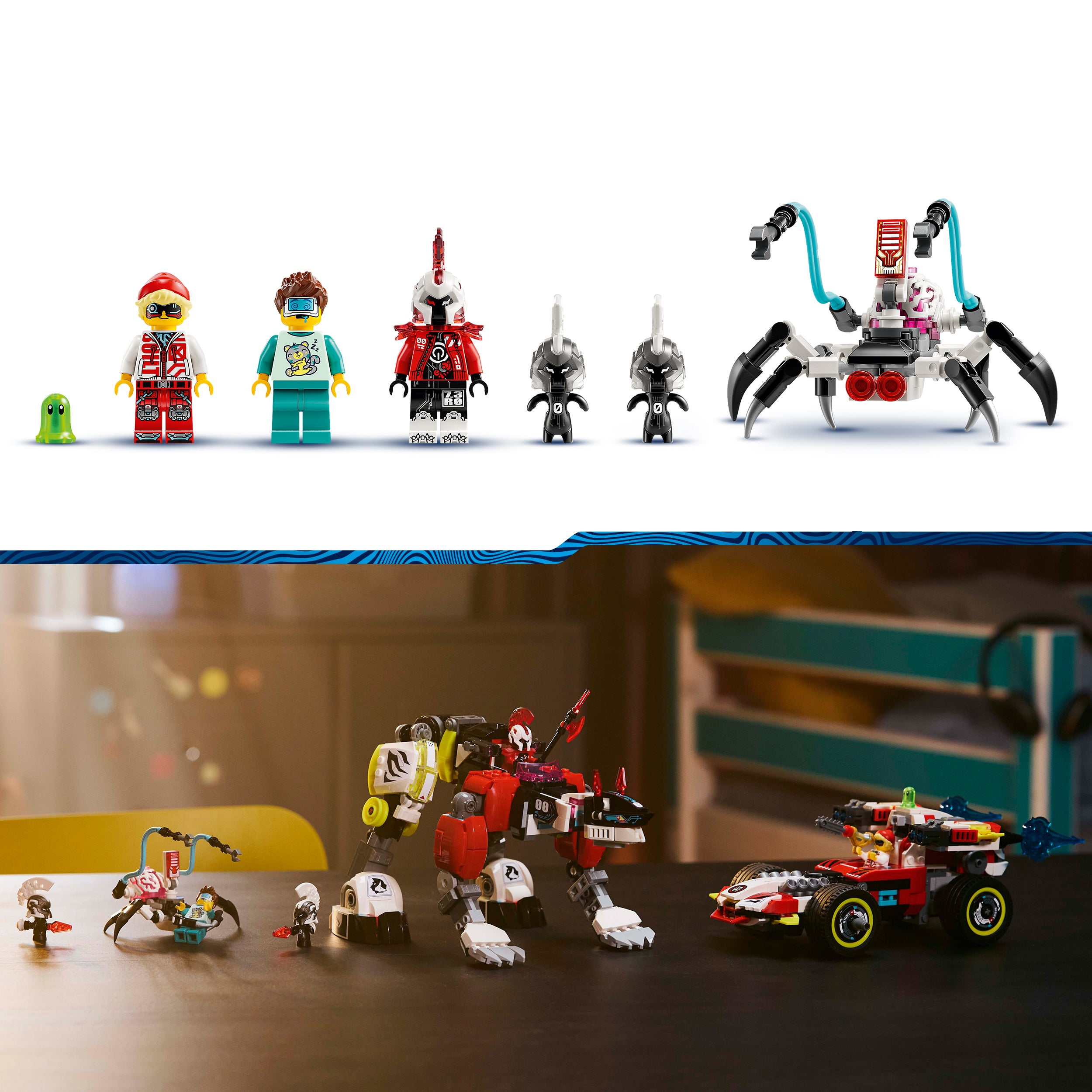 LEGO® 71497 Cooper's Tiger Mech & Zero's Hot Rod Car