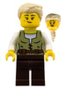 Carpenter - Female, Olive Green Vest, Dark Brown Legs, Tan Coiled Hair Ponytail (cas582)