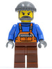 Overalls with Safety Stripe Orange, Reddish Brown Legs, Dark Bluish Gray Knit Cap (cty0064)