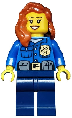 Police - City Officer, Gold Badge, Dark Orange Female Hair over Shoulder (cty0485)