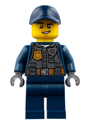 Police - City Officer with Dark Bluish Gray Vest with Badge and Radio, Dark Blue Legs, Dark Blue Cap (cty0734)