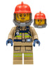 Fire - Reflective Stripes, Dark Tan Suit, Red Fire Helmet, Open Mouth with Peach Lips and Dirty Face, Breathing Neck Gear with Blue Air Tanks (cty0967)