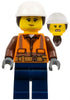 Construction Worker - Female, Orange Safety Vest, Reflective Stripes, Reddish Brown Shirt, Dark Blue Legs, White Construction Helmet with Dark Brown Ponytail Hair, Peach Lips (cty0969)