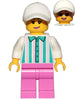 Ice Cream Vendor - Female, White Shirt with Dark Turquoise Stripes, Dark Pink Legs, White Cap with Bright Light Yellow Ponytail Hair, Sunglasses (cty1026)