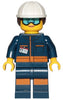 Ground Crew Technician - Female, Dark Blue Jumpsuit, White Construction Helmet with Dark Brown Ponytail Hair, Light Blue Goggles (cty1060)