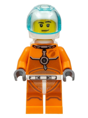 Astronaut - Male, Orange Spacesuit with Dark Bluish Gray Lines, Trans Light Blue Large Visor, Stubble, Moustache and Sideburns (cty1061)