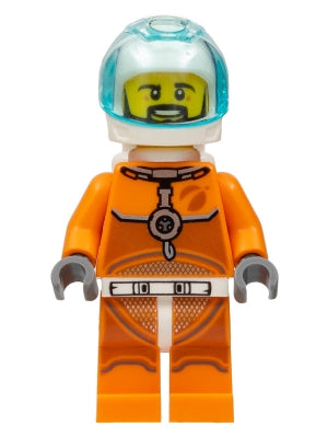 Astronaut - Male, Orange Spacesuit with Dark Bluish Gray Lines, Trans Light Blue Large Visor, Black Angular Beard (cty1063)