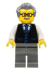 Launch Director - Male, Black Vest with Blue Striped Tie, Dark Bluish Gray Legs, Dark Bluish Gray Hair, Glasses and Moustache (cty1070)