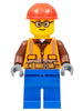 Construction Worker - Male, Orange Safety Vest, Reflective Stripes, Reddish Brown Shirt, Blue Legs, Red Construction Helmet, Glasses (cty1162)