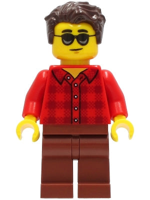 Man - Red Plaid Flannel Shirt, Reddish Brown Legs, Dark Brown Hair, Sunglasses (cty1246)
