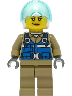 Wildlife Rescue Pilot - Female, Blue Vest, White Helmet, Dark Tan Legs, Smirk (cty1307)