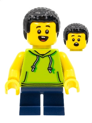 Child - Boy, Lime Hoodie, Dark Blue Short Legs, Black Coiled Hair (cty1323)