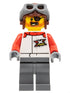 Stuntz Truck Driver - Male, White and Red Racing Suit with 'XTREME' Logo, Dark Bluish Gray Legs, Reddish Brown Aviator Cap, Dark Bluish Gray Goggles, Eye Patch, Beard (cty1324)