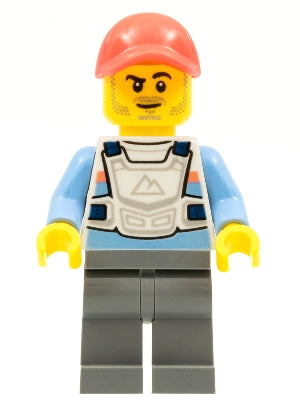 Alex - Stuntz Driver, White Racing Chest Protector with Medium Blue Arms, Dark Bluish Gray Legs, Coral Cap, Stubble (cty1326)