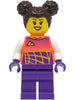 Stuntz Driver - Female, Coral Racing Shirt with White Arms, Dark Purple Legs, Dark Brown Hair with Buns (cty1331)