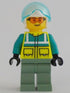 Rescue Helicopter Pilot - Male, Dark Turquoise and Neon Yellow Safety Vest, Sand Green Legs, White Helmet, Trans-Light Blue Visor, Safety Glasses (cty1344)
