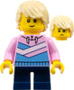 Bright Pink Hoodie, Medium Blue and White Diagonal Stripes, Dark Blue Short Legs, Tan Hair, Freckles, Smile (cty1361)