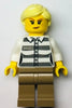Police - Jail Prisoner 50382 Prison Stripes, Female, Dark Tan Legs, Smirk with Peach Lips, and Bright Light Yellow Ponytail (cty1368)