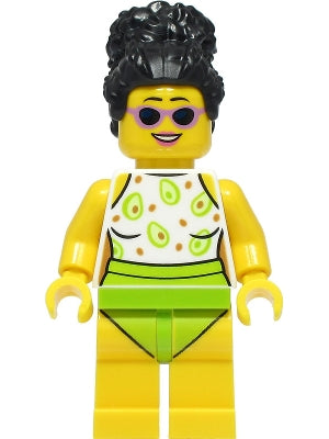 Beach Tourist - Female, White and Lime Swimsuit, Black Hair (cty1387)