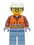 Construction Worker - Female, Orange Safety Vest, Reflective Stripes, Reddish Brown Shirt, Sand Blue Legs, White Construction Helmet with Dark Brown Ponytail Hair, Glasses (cty1405)