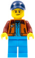 Lunar Research Astronaut - Male, Dark Orange Classic Space Jacket, Dark Azure Legs, Dark Blue Cap with Hole, Lopsided Smile (Rover Driver) (cty1415)