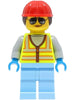Space Engineer - Female, Neon Yellow Safety Vest, Bright Light Blue Legs, Red Construction Helmet with Dark Brown Ponytail Hair, Sunglasses (cty1425)