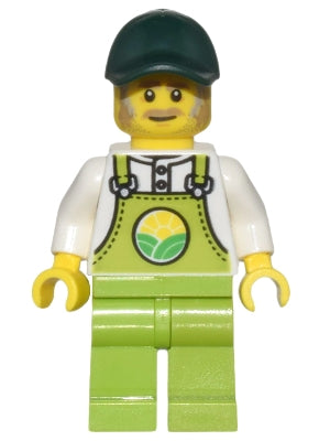 Farmer Horace - Lime Overalls over White Shirt, Lime Legs, Dark Green Cap, Dark Tan Moustache and Sideburns (cty1438)