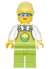 Farmer Peach - Lime Overalls over White Shirt, Lime Legs, Bright Light Yellow High Bun, Glasses (cty1441)