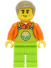 Train Worker - Male, Orange Shirt, Lime Overalls, Dark Tan Hair (cty1466)