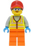Reach Stacker Driver - Female, Neon Yellow Safety Vest with Reflective Stripes, Orange Legs, Red Ball Cap with Reddish Brown Ponytail (cty1467)