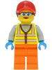 Reach Stacker Driver - Female, Neon Yellow Safety Vest with Reflective Stripes, Orange Legs, Red Ball Cap with Reddish Brown Ponytail (cty1467)