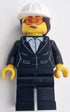 Construction Engineer / Architect - Female, Black Suit Jacket with White Button Up Shirt, Black Legs, White Construction Helmet with Dark Brown Ponytail Hair, Safety Glasses (cty1606)