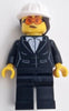 Construction Engineer / Architect - Female, Black Suit Jacket with White Button Up Shirt, Black Legs, White Construction Helmet with Dark Brown Ponytail Hair, Safety Glasses (cty1606)