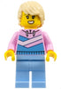 Tuk Tuk Driver - Female, Bright Pink Hoodie with Medium Blue and White Diagonal Stripes, Bright Light Blue Legs, Tan Tousled Hair (cty1642)