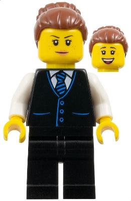 Hotel Receptionist - Female, Black Jacket with Tie, Black Legs, Reddish Brown Hair (cty1652)