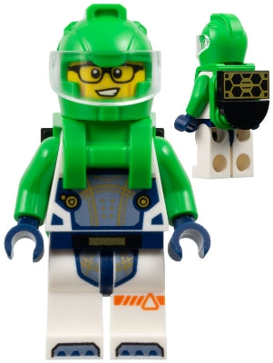 Astronaut - Male, White Spacesuit with Bright Green Arms, Bright Green Helmet, Bright Green Backpack with Solar Panel, Glasses (cty1694)