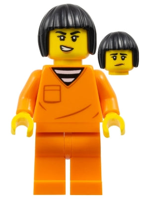 Police - City Jail Prisoner Female, Orange Prison Jumpsuit, Black Bob Cut Hair Short (cty1704)