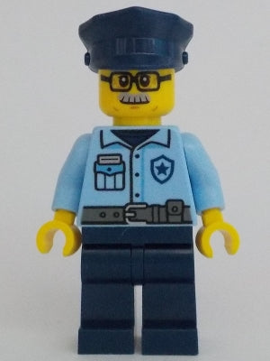 Police - City Officer Male, Bright Light Blue Shirt, Dark Blue Legs, Light Bluish Gray Moustache and Black Glasses (cty1705)