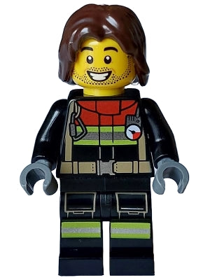 Fire - Male, Black Jacket and Legs with Reflective Stripes and Red Collar, Dark Brown Hair Mid-Length Tousled (cty1714)