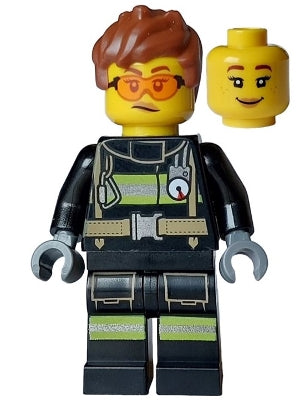 Fire - Female, Black Jacket and Legs with Reflective Stripes, Reddish Brown Messy Hair, Safety Glasses (cty1748)