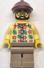 Bus Passenger - Male, Bright Light Yellow Shirt with Flowers and Leaves, Dark Tan Legs, Reddish Brown Flat Cap (cty1772)