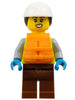 Dock Worker - Female, Neon Yellow Safety Vest, Reddish Brown Legs, White Construction Helmet with Dark Brown Ponytail Hair, Orange Life Jacket (cty1795)
