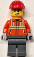 Construction Worker - Male, Reddish Orange Safety Jacket with Reflective Stripes, Dark Bluish Gray Legs, Red Construction Helmet (cty1817)