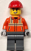 Construction Worker - Male, Reddish Orange Safety Jacket with Reflective Stripes, Dark Bluish Gray Legs, Red Construction Helmet (cty1817)