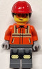 Construction Worker - Female, Reddish Orange Safety Jacket with Reflective Stripes, Dark Bluish Gray Legs with Knee Pads, Red Construction Helmet with Dark Brown Ponytail Hair, Safety Glasses (cty1818)