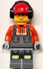 Construction Worker - Male, Dark Bluish Gray Overalls over Reddish Orange Safety Jacket with Reflective Stripes, Dark Bluish Gray Legs with Knee Pads, Red Construction Helmet with Black Ear Protectors / Headphones, Safety Glasses (cty1819)